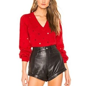 MAJORELLE Sequin Crop Sweater in Red